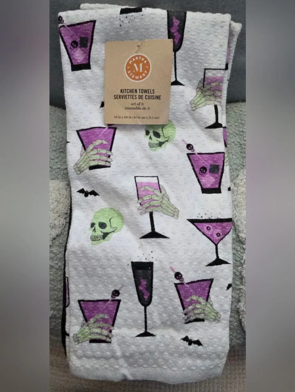 Martha Stewart Kitchen Towel Skull Drinks 3 Pc